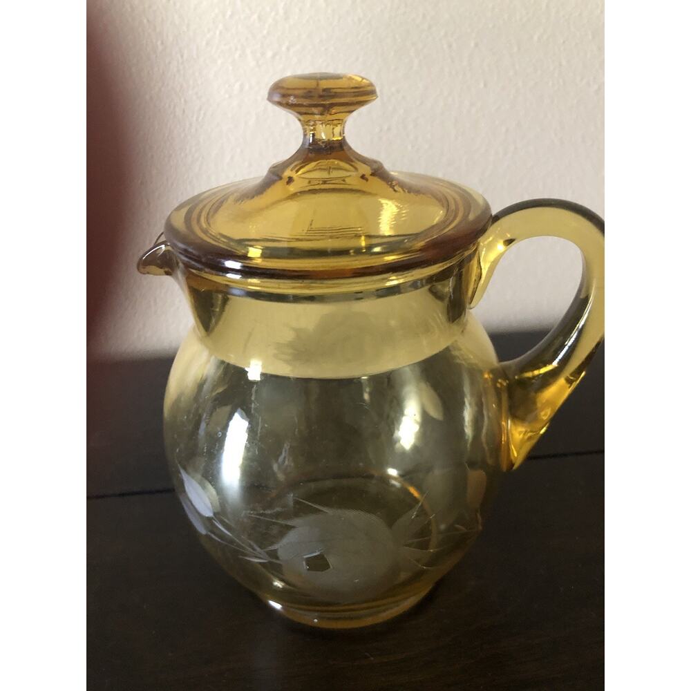 Paden City Elegant Glass Amber Pitcher With Lid
